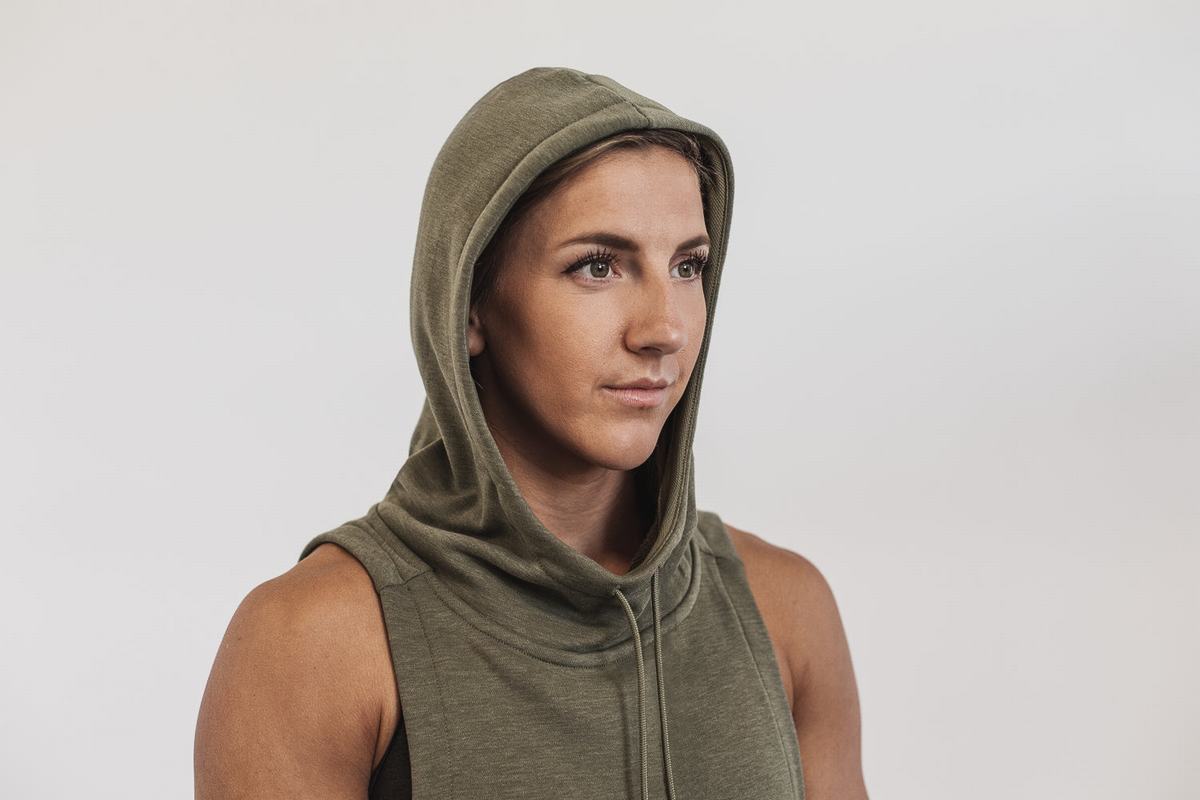 Nobull Microplush Sleeveless Women's Hoodie Green | Australia (ZN5274)